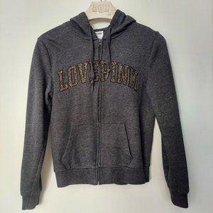 VS PINK Full Zip Up Long Sleeve Hooded Sweatshirt, Heather Grey, Size S
